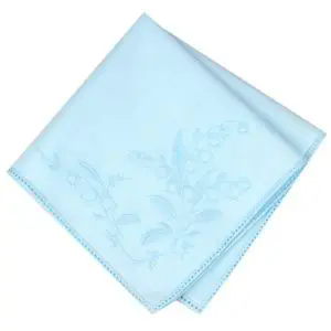 Hanky, Lily of the Valley Embroidered Blue