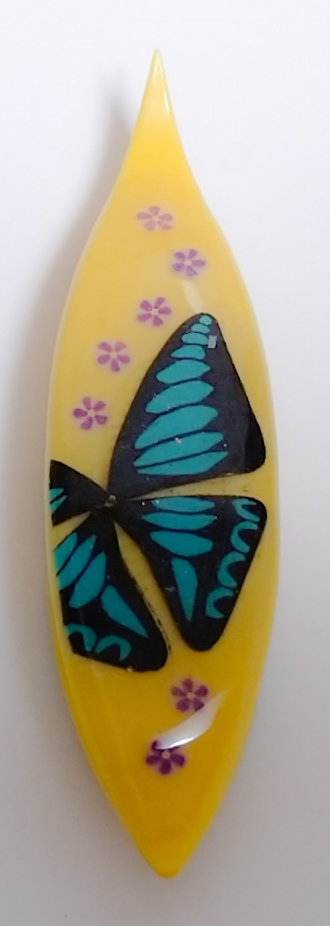 Japanese Tatting Shuttle - Blue Bottle Butterfly on Yellow