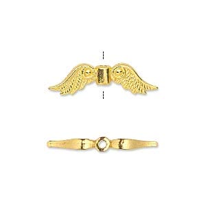 Double Sided Angel Wing Bead, Classic Gold Tone