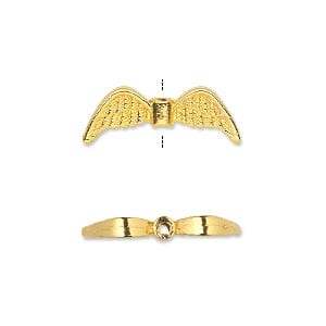 Double Sided Angel Wing Bead, Mesh Gold Tone