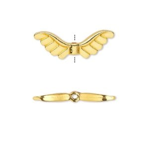 Double Sided Angel Wing Bead, Feather Gold Tone